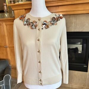 Kate Spade Cream Cardigan with Floral Embellishments